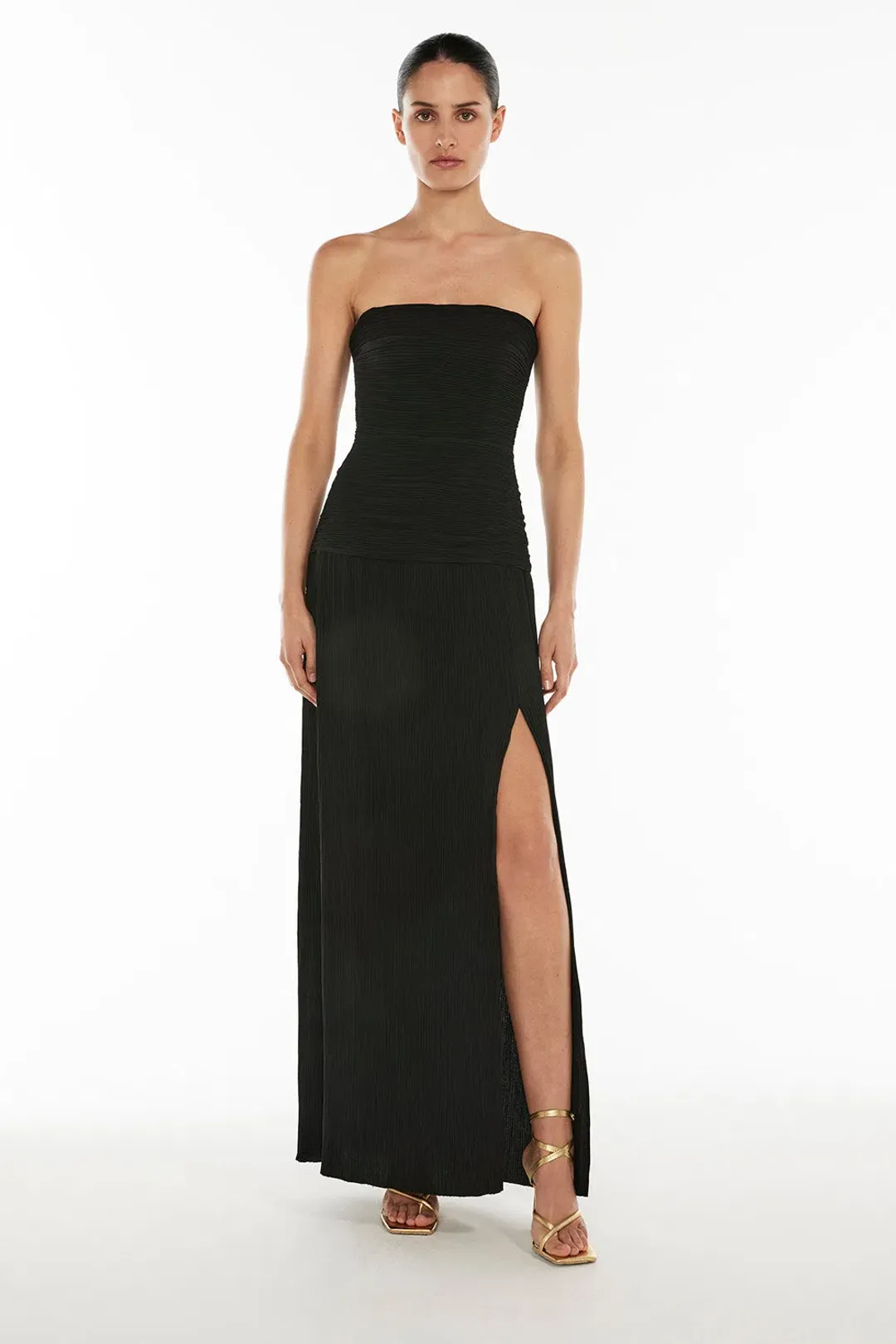 Manning Cartell Double Time Pleat Strapless Dress in Black Size 6 for rent on The Volte - main image