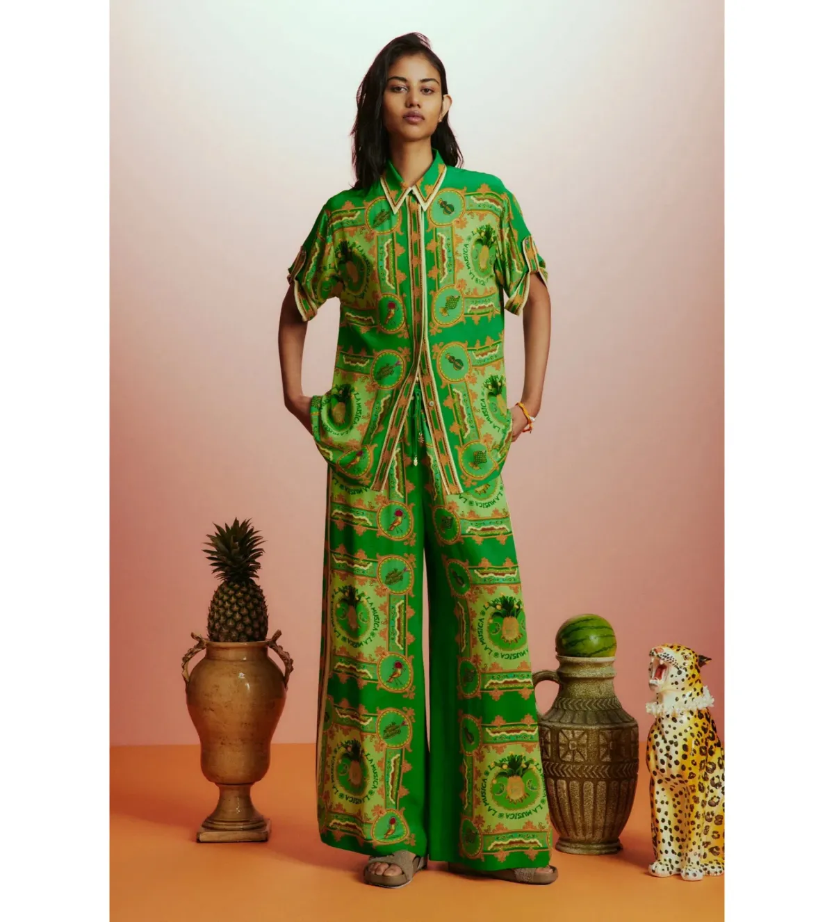 Alémais La Musica Silk Shirt and Pant Green Size AU 16 for rent on The Volte - main image