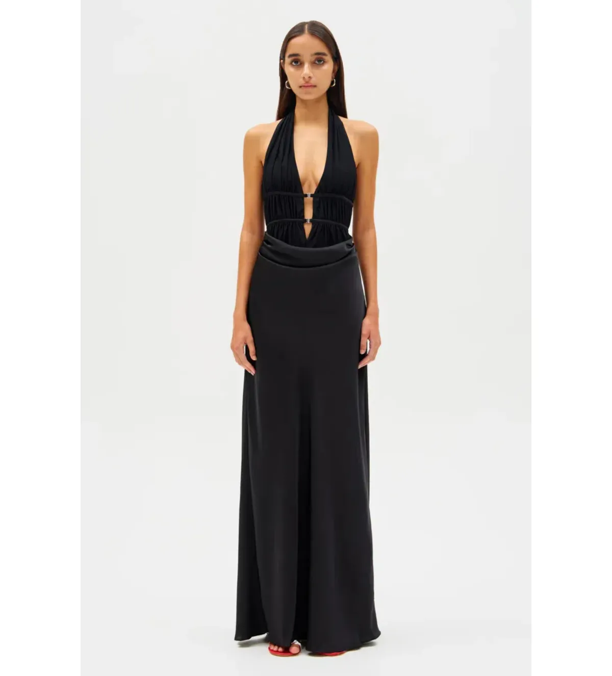 Misha Celine Satin Maxi Dress Black Size 8/S for rent on The Volte - main image