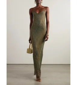 Self Portrait Crystal-embellished Fishnet Gown Green Size AU 8 for rent on The Volte - image 1