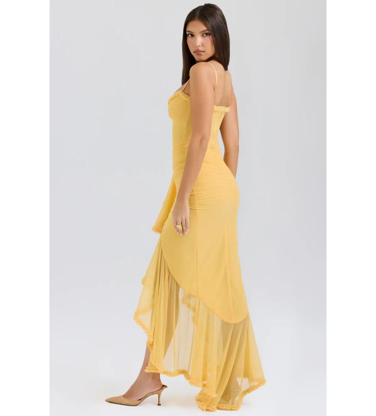 House of CB Gabbi Ruffled Front Gown Apricot Size XS / AU 6 - Image 4