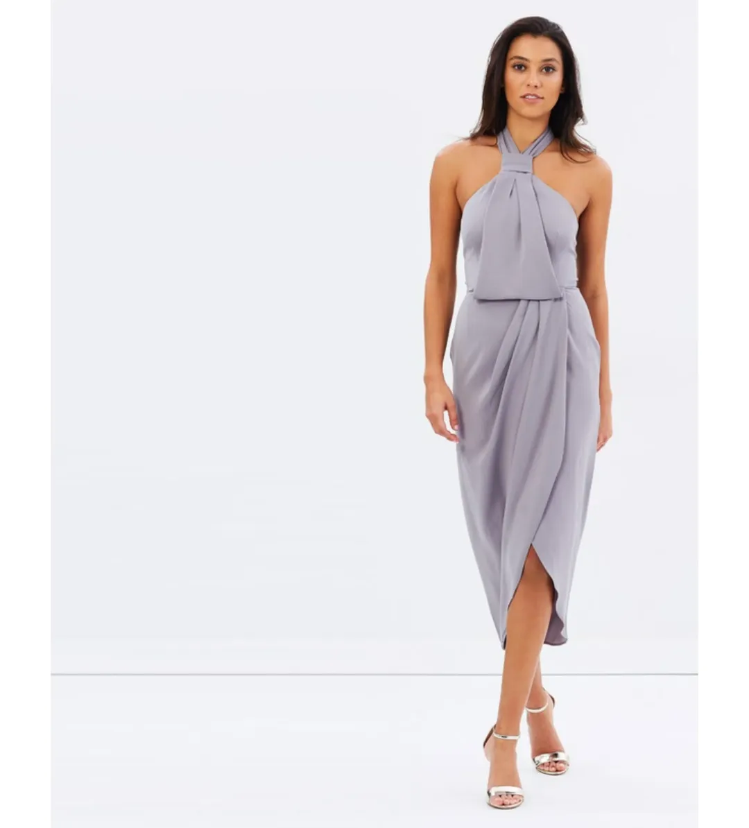 Shona Joy Core Knot Draped Dress Grey Size AU 16 for rent on The Volte - main image