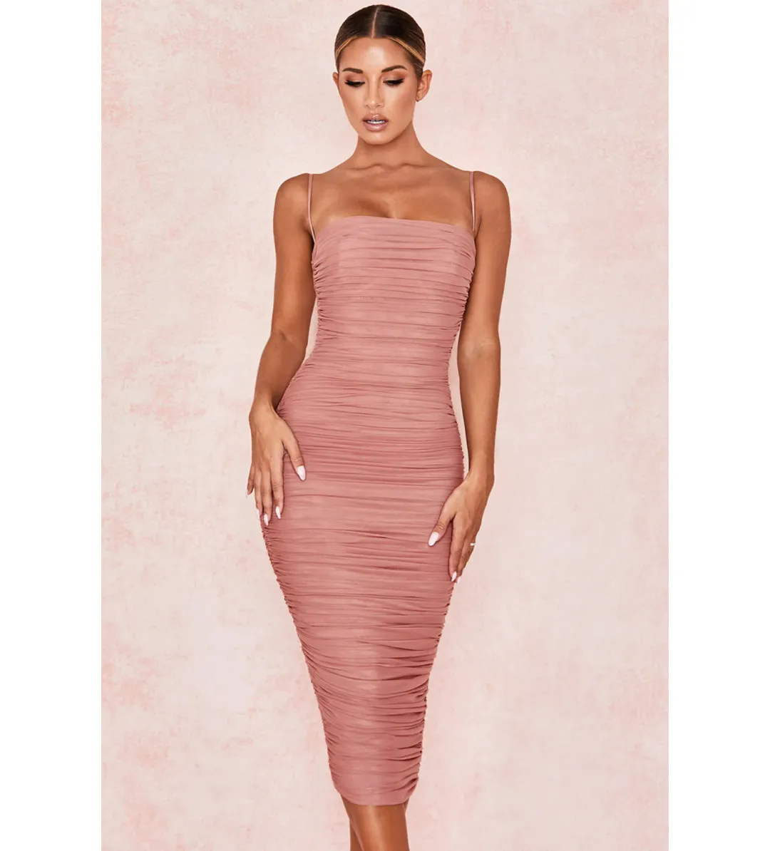 House of CB Sirene Gathered Organza Mesh Dress Antique Rose Size AU 14 for rent on The Volte - main image