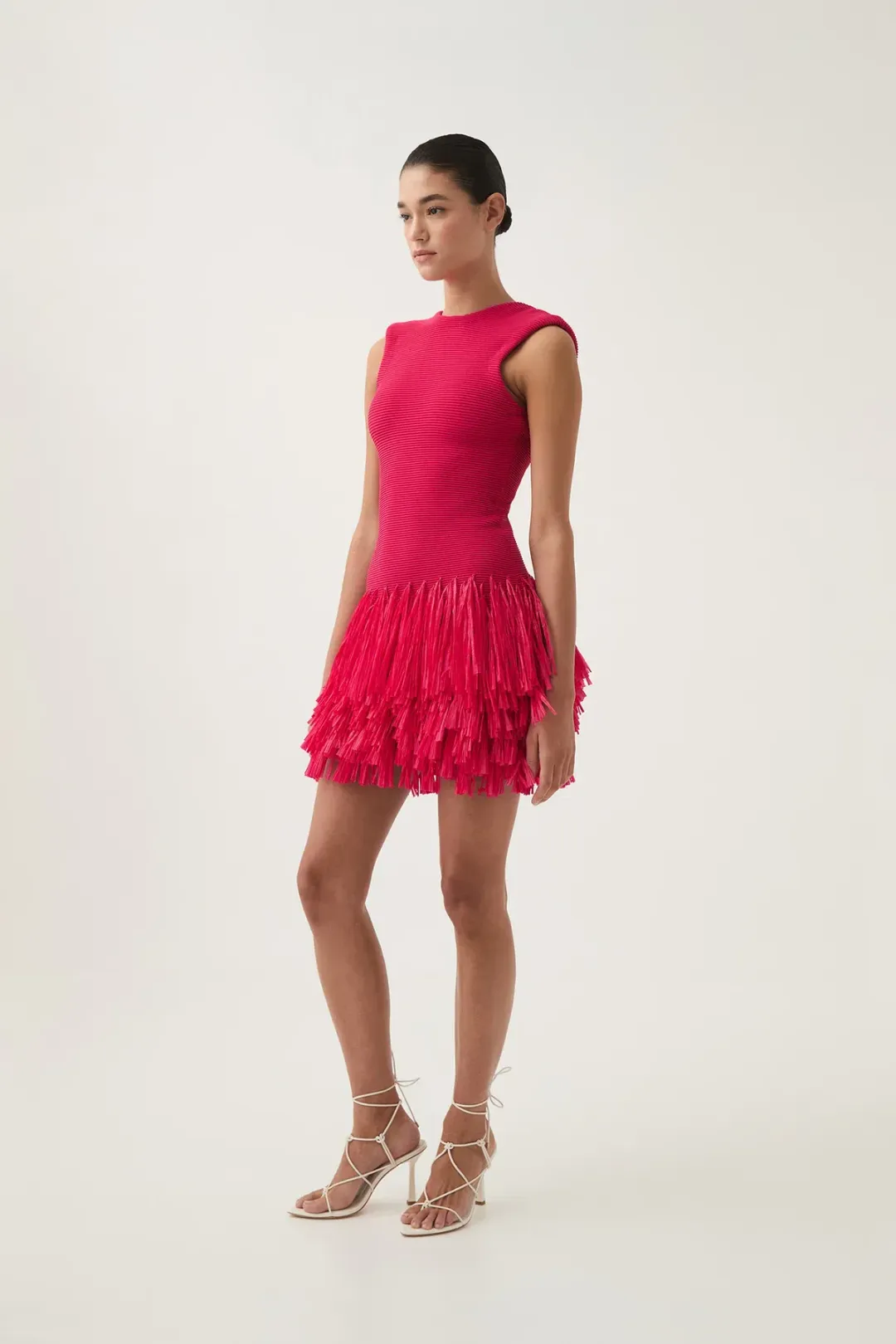 Aje Rushes Raffia Knit Mini Dress in Deep Fuchsia Size AU 8 for rent on The Volte - main image