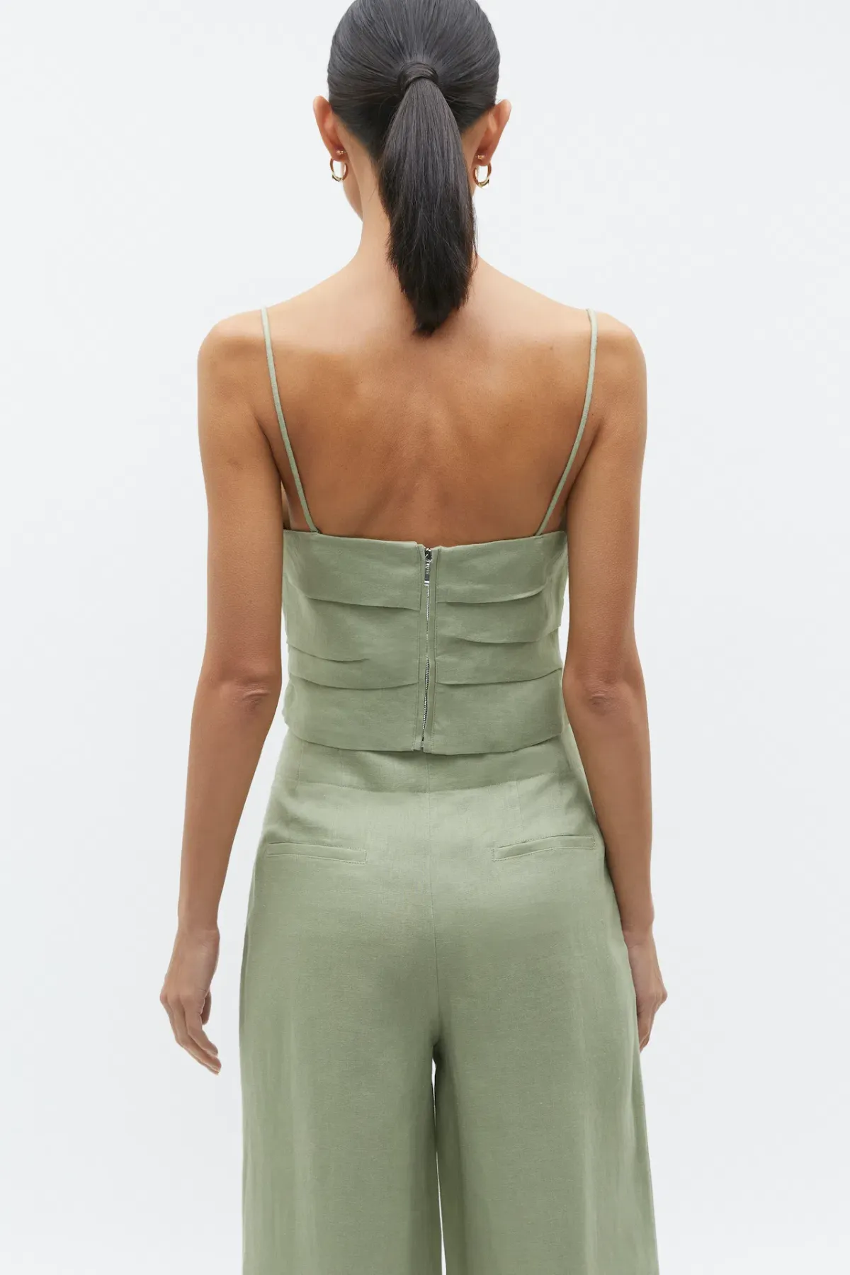 Seed Heritage Linen Balconette Top & Core Linen Waisted Pant Set Pale Olive Green Size 8 - Image 3