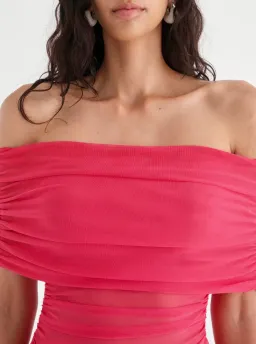 Benni Nico Off Shoulder Mini Dress Watermelon Pink Size 8 for rent on The Volte - image 4