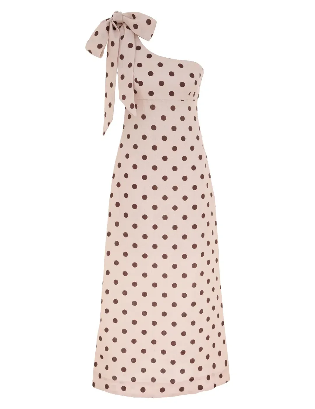Zimmermann Acacia One Shoulder Midi Dress in Cream/Tan Dot Size 1 / AU 10 for rent on The Volte - main image