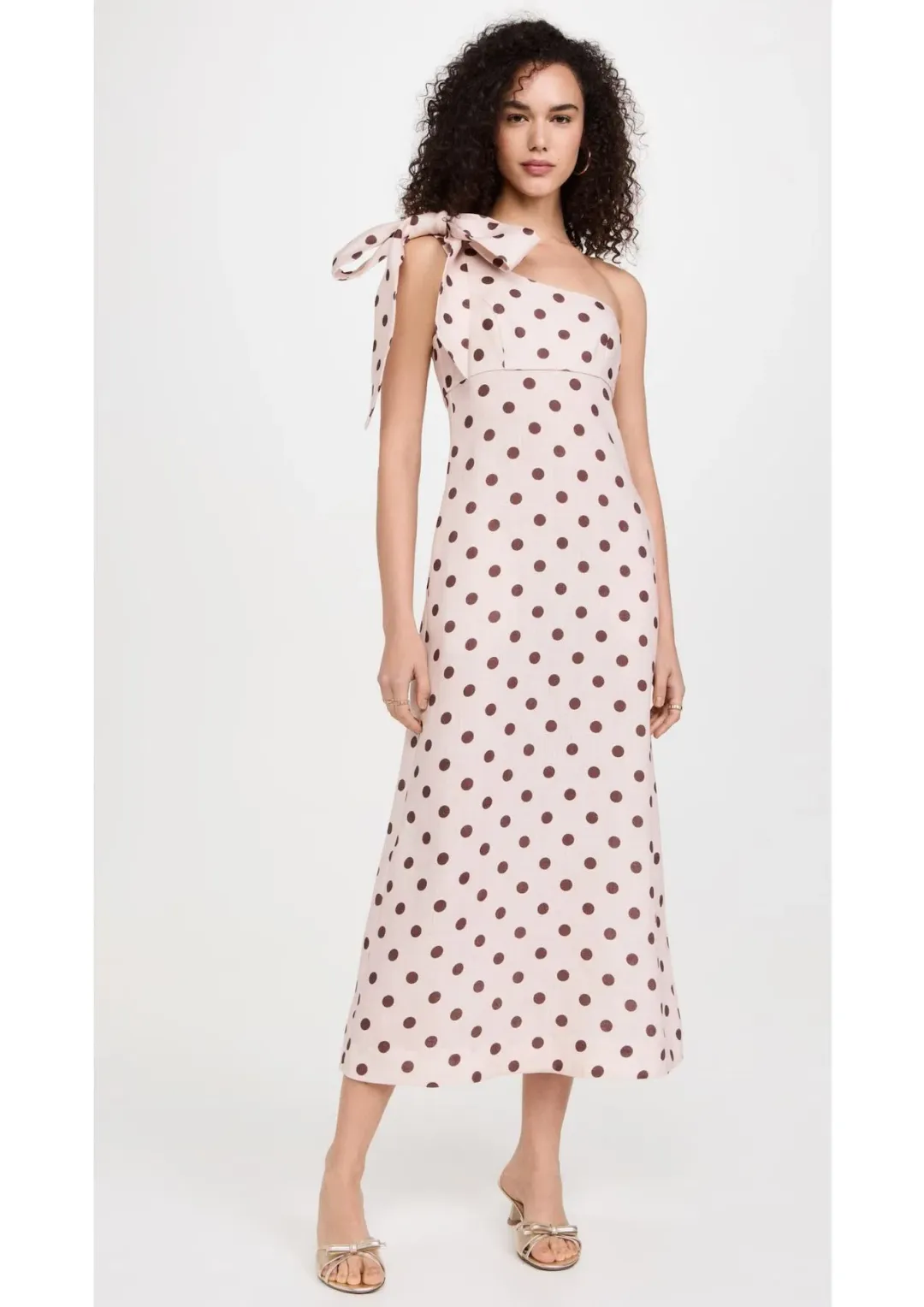 Zimmermann Acacia One Shoulder Midi Dress in Cream/Tan Dot Size 1 / AU 10 for rent on The Volte - main image