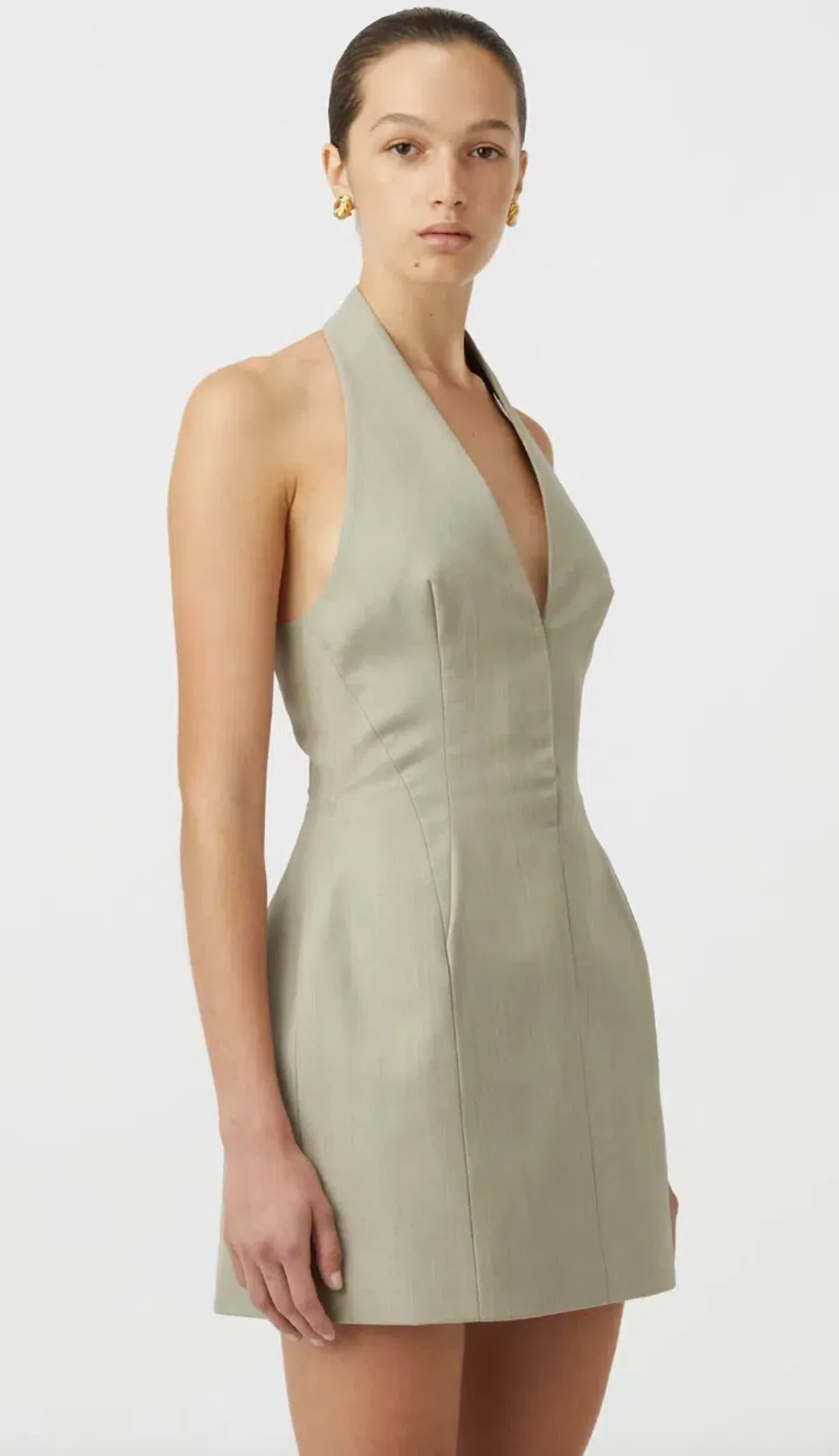 Camilla and Marc Pompidou Halter Neck Mini Dress in Green Olive Marle Size 10 - Image 2