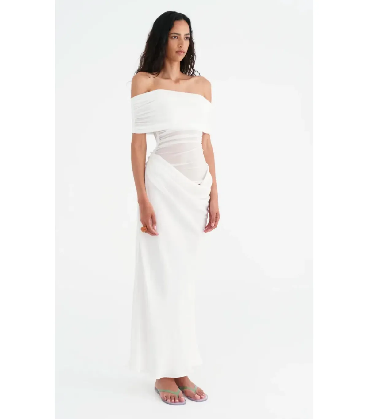 Benni Nico Off Shoulder Maxi Dress in White Size AU 12 - Image 2