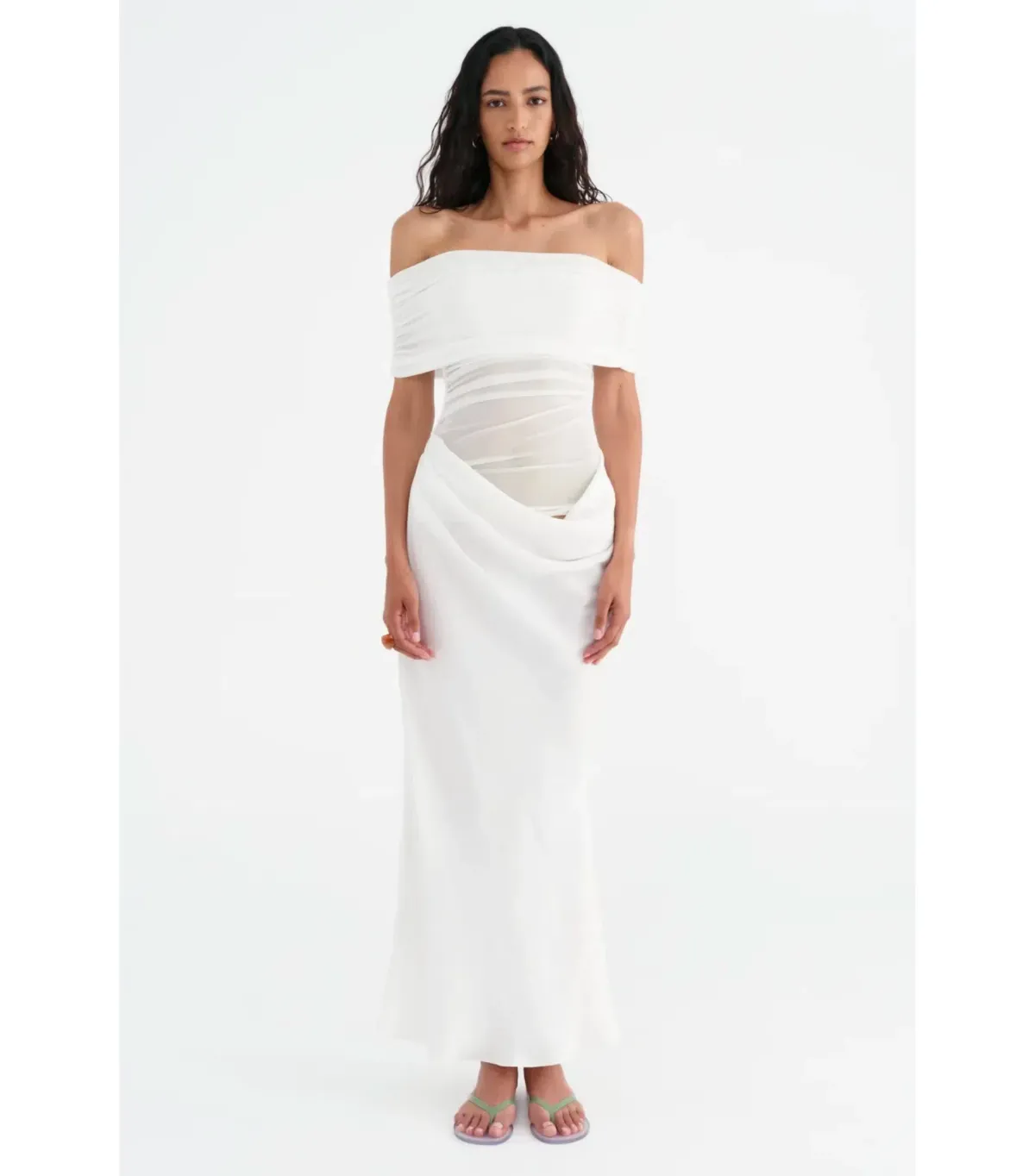 Benni Nico Off Shoulder Maxi Dress in White Size AU 12 - Image 1