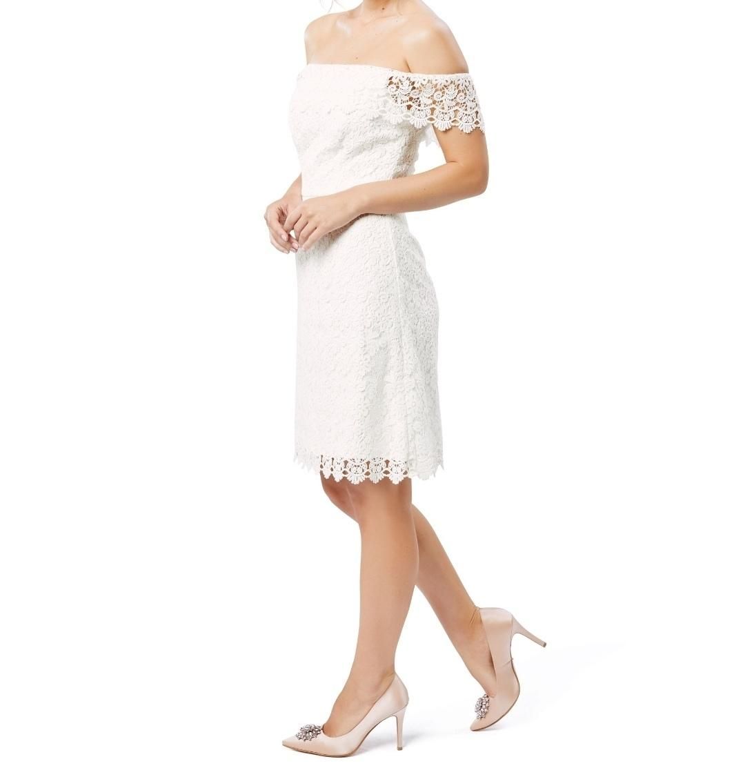 Review Off the Shoulder Lace Dress White Size 10 for rent on The Volte - main image