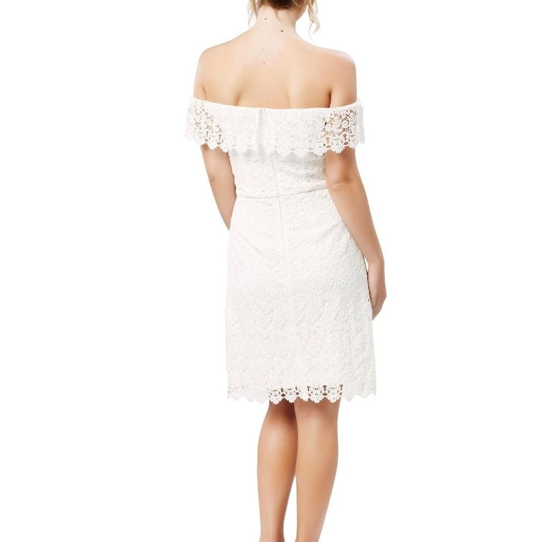 Review Off the Shoulder Lace Dress White Size 10 for rent on The Volte - main image