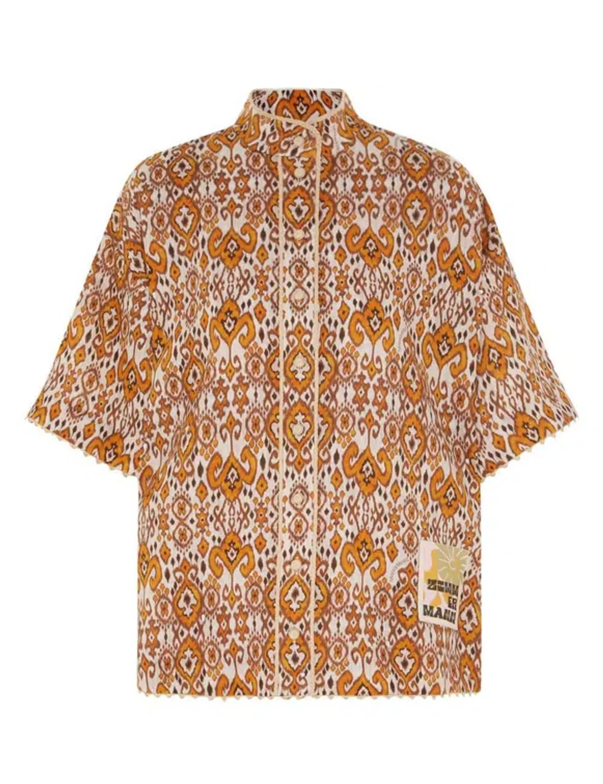 Zimmermann Wylie Relaxed Shirt Size 0P / AU 6 and Fitted Short Size 1 / AU 10 Set in Orange Ikat - Image 3