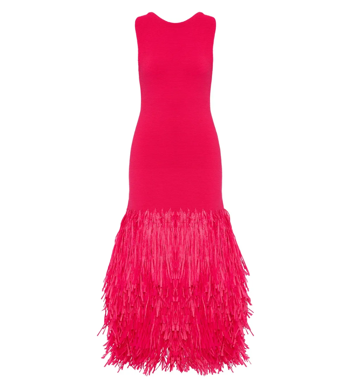 Aje Rushes Raffia Knit Midi Dress Deep Fuschia Size AU 6 - Image 5
