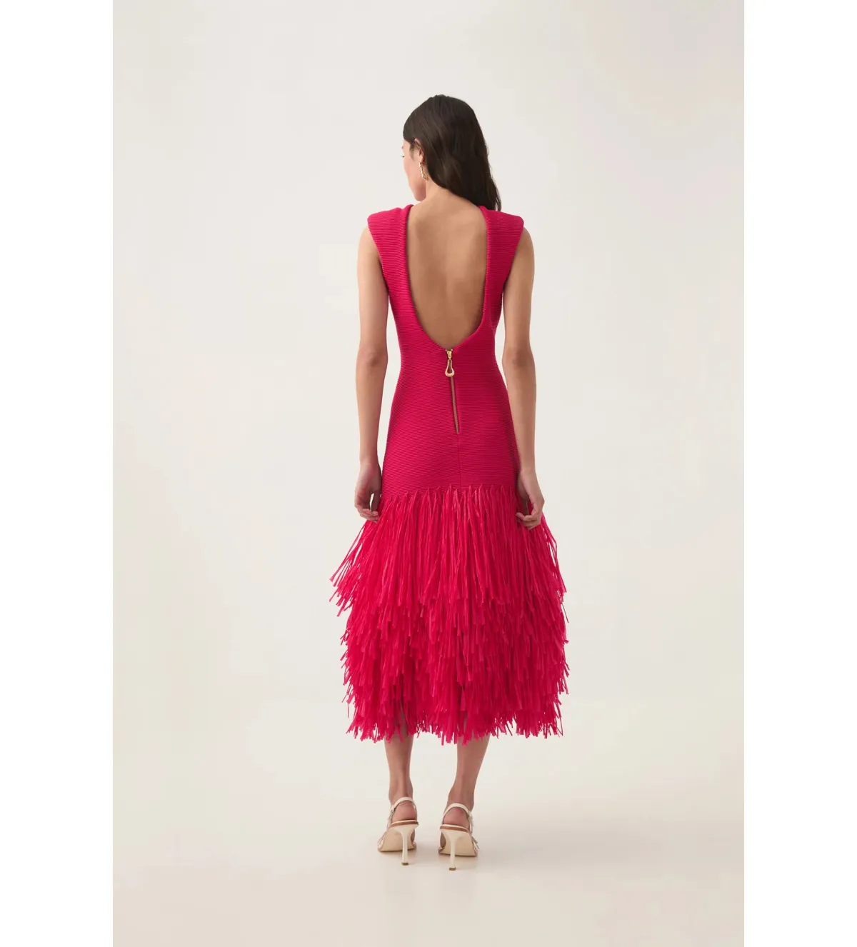 Aje Rushes Raffia Knit Midi Dress Deep Fuschia Size AU 6 - Image 4