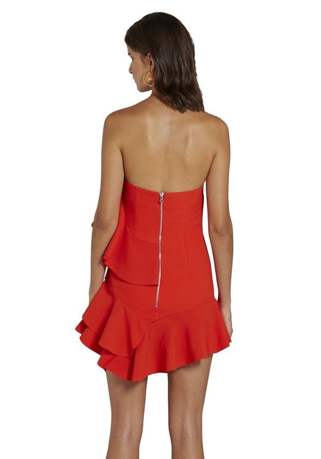 By Johnny Lily Strapless Flounce Mini Dress in Scarlet Size 10 for rent on The Volte - main image