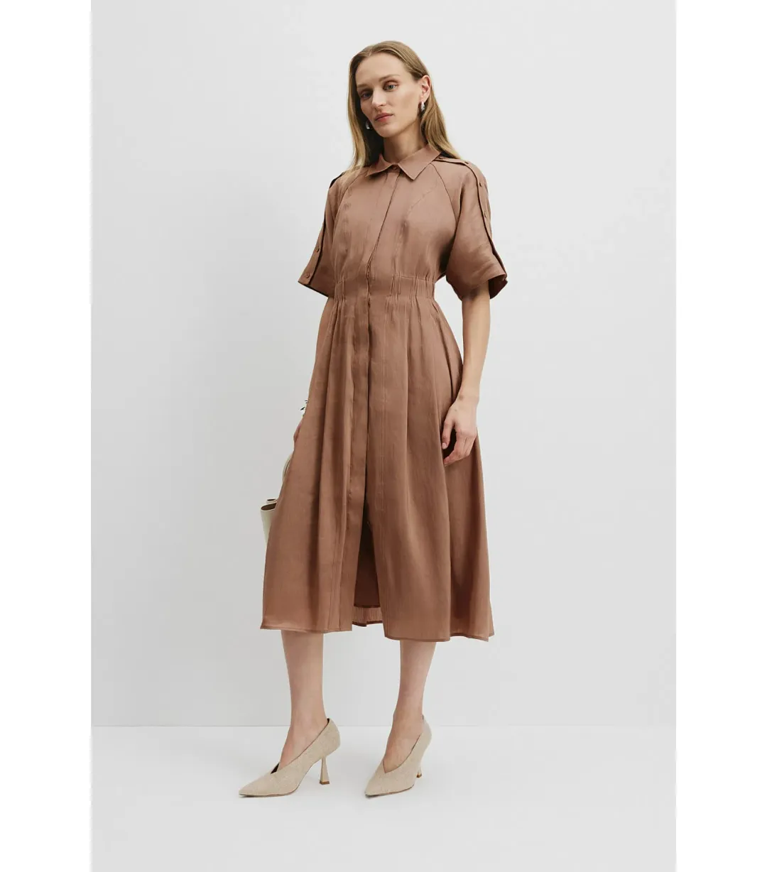 Country Road Cinched Shirt Dress in Nutmeg Size 12 for rent on The Volte - main image