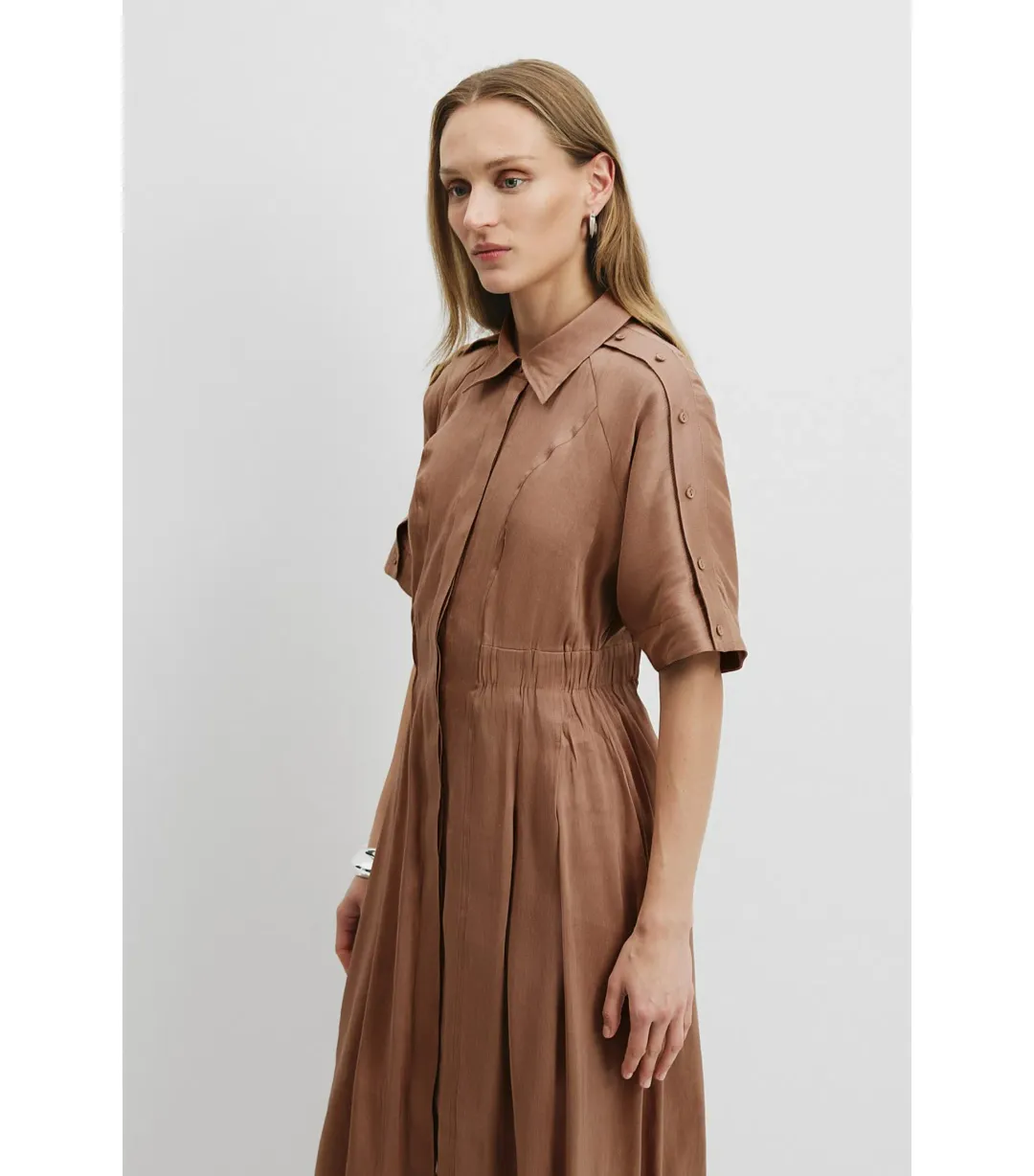 Country Road Cinched Shirt Dress in Nutmeg Size 12 for rent on The Volte - main image