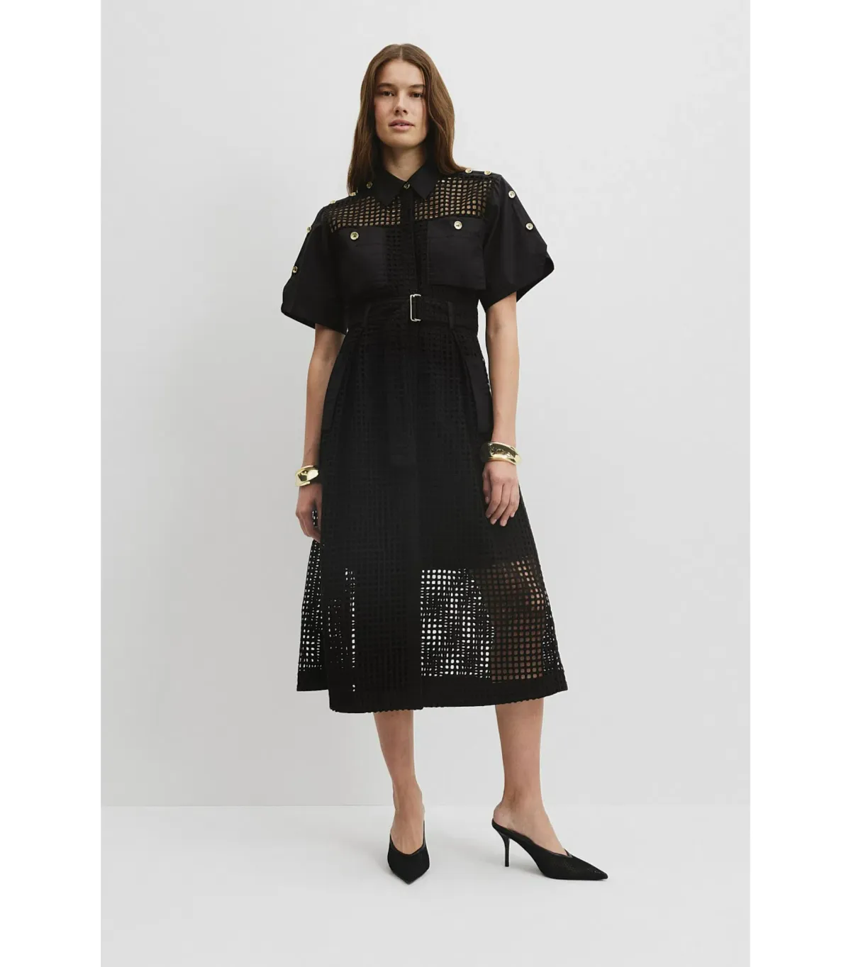 Country Road Utility Mesh Midi Dress Black Size 12 - Image 1