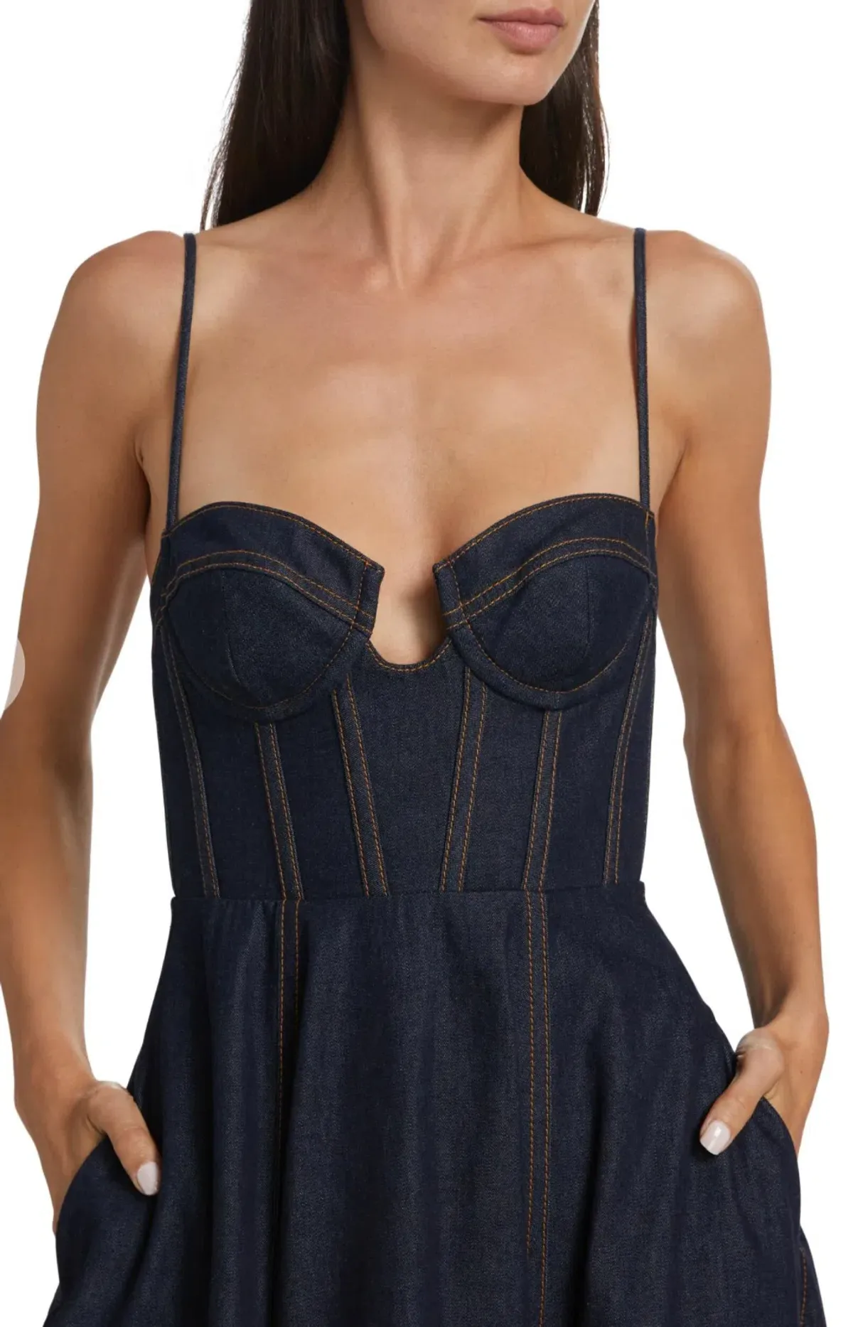 Zimmermann Crush Denim Bustier Midi Dress Navy Size 0P/Au 6 - Image 5