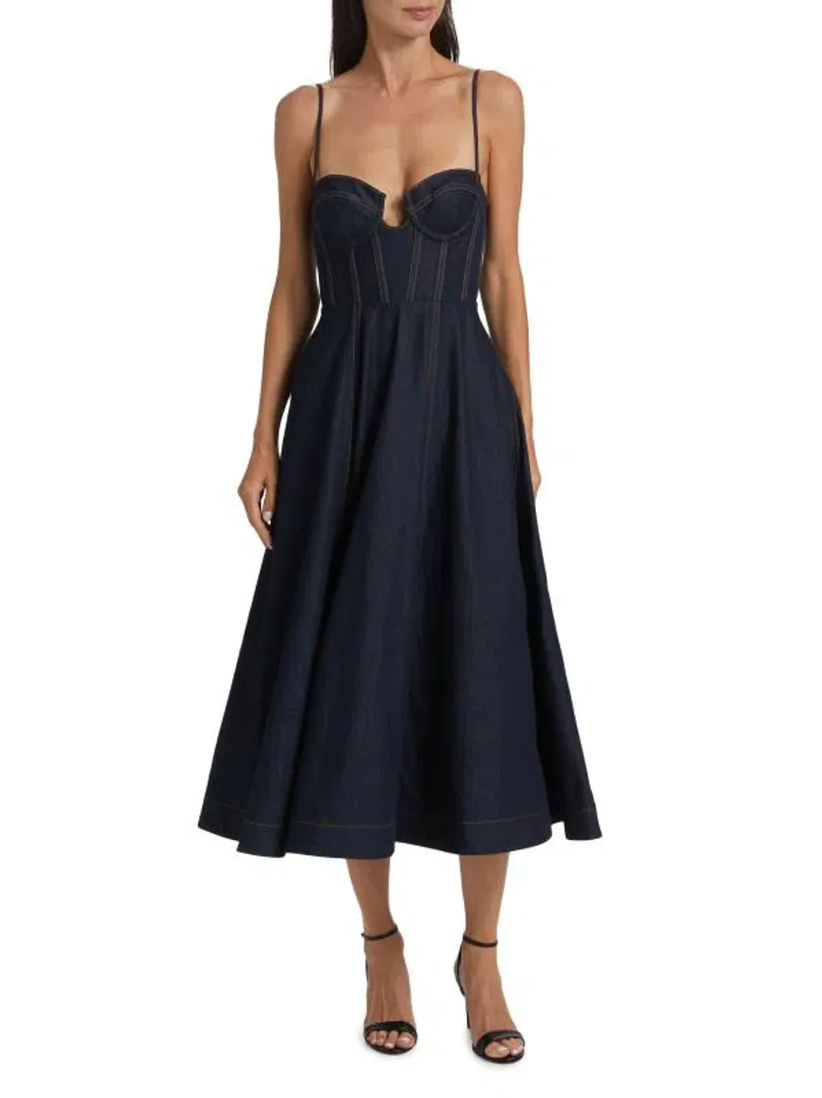 Zimmermann Crush Denim Bustier Midi Dress Navy Size 0P/Au 6 - Image 3