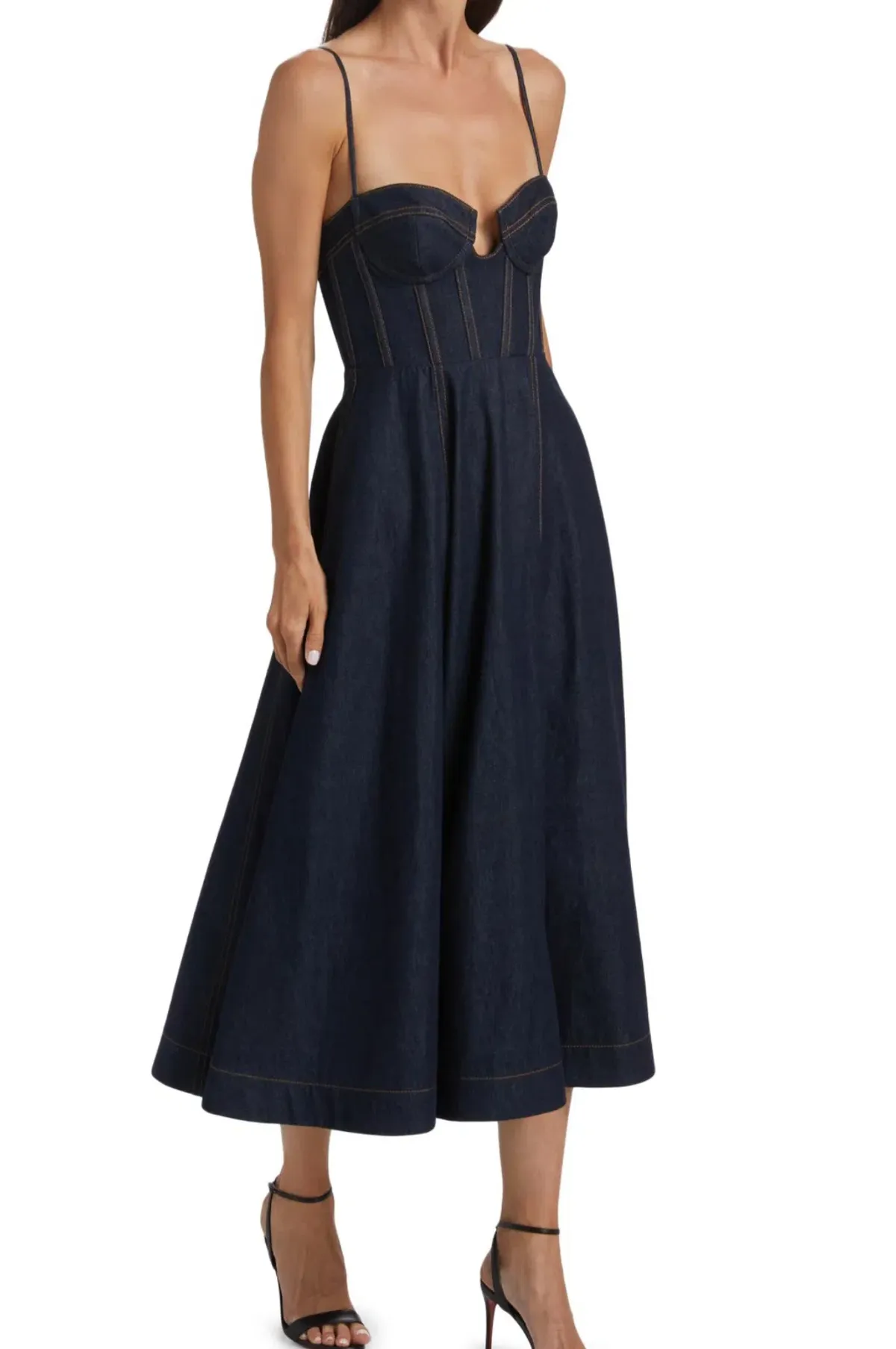 Zimmermann Crush Denim Bustier Midi Dress Navy Size 0P/Au 6 - Image 4