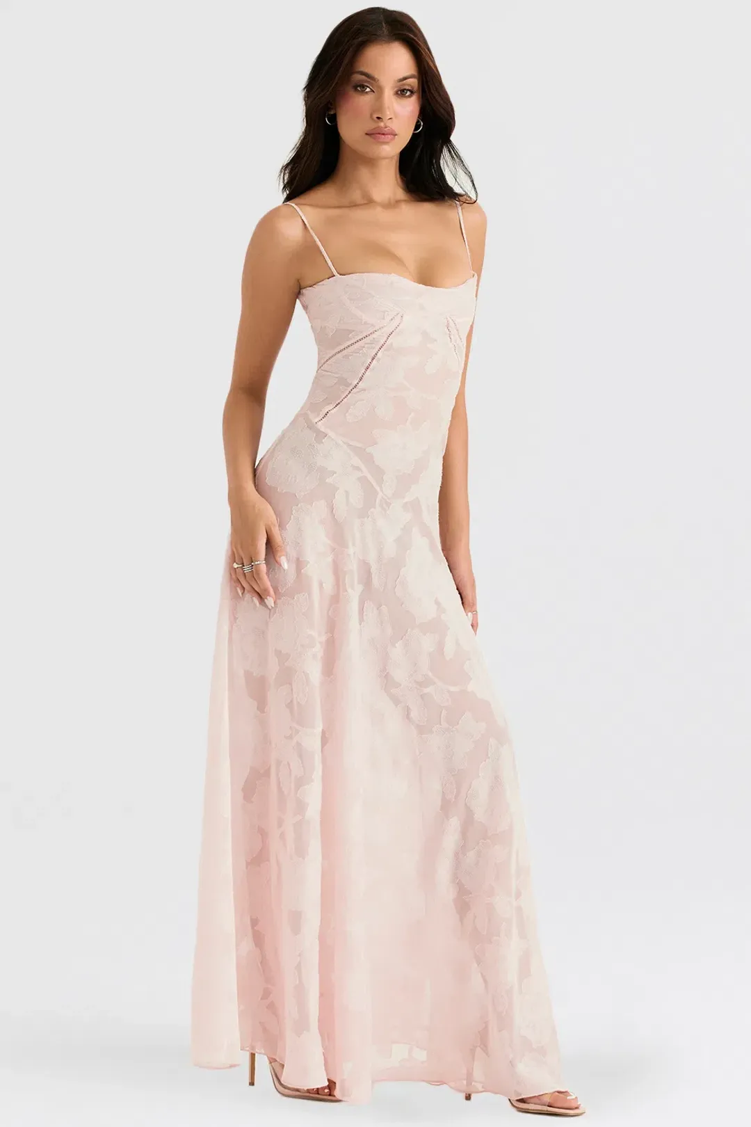 House of CB Seren Lace Back Maxi Dress Soft Pink Floral Size XS / AU 6 for rent on The Volte - main image