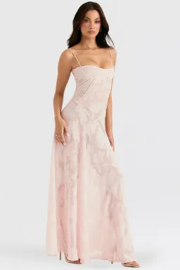 House of CB Seren Lace Back Maxi Dress Soft Pink Floral Size XS / AU 6 for rent on The Volte - image 4