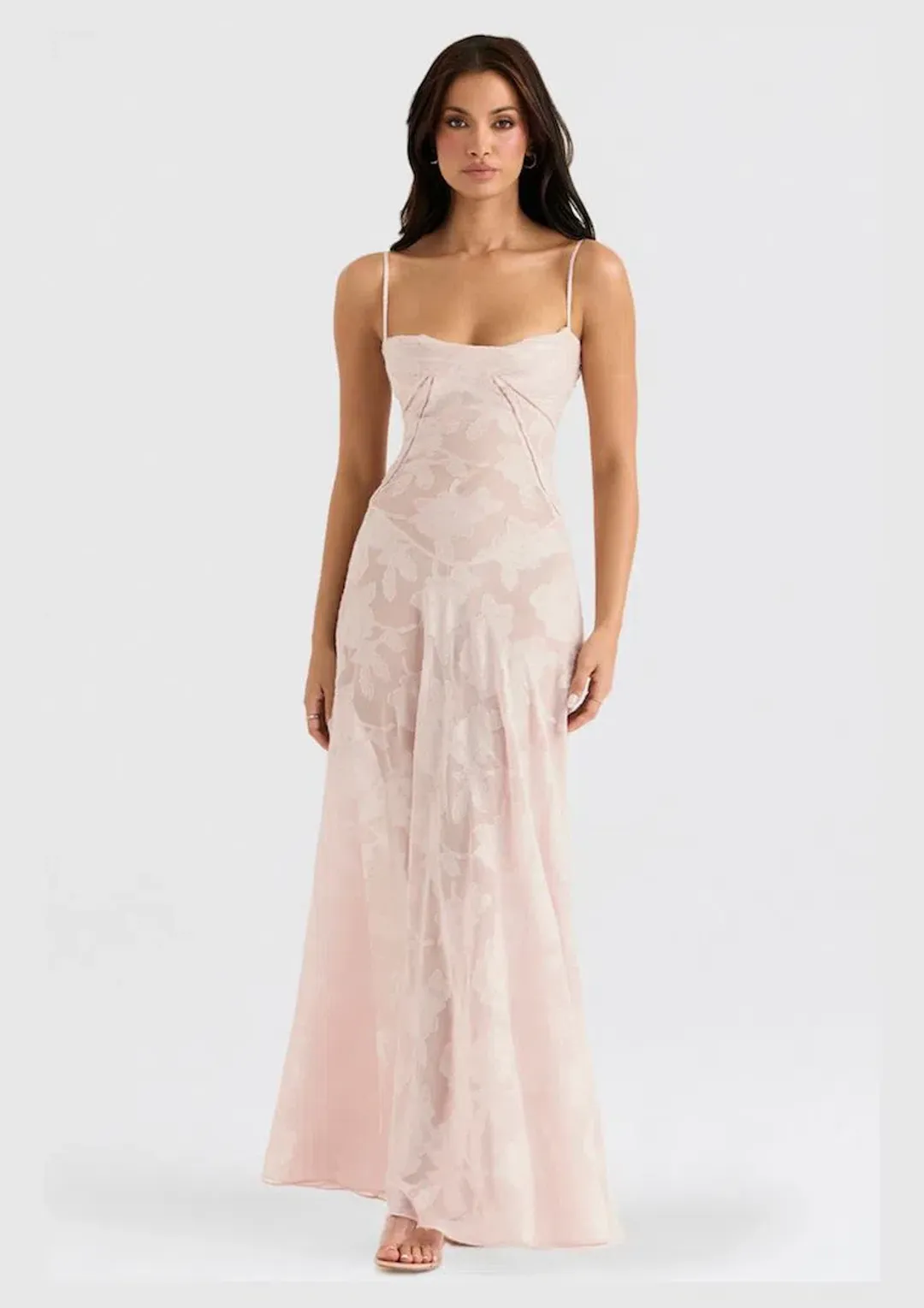 House of CB Seren Lace Back Maxi Dress Soft Pink Floral Size XS / AU 6 for rent on The Volte - main image