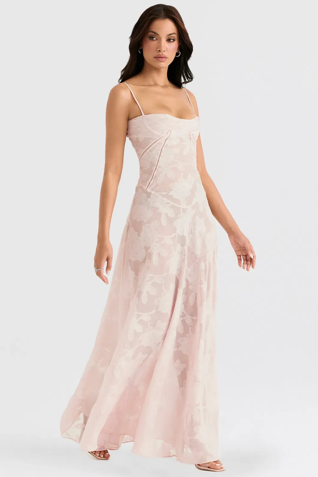 House of CB Seren Lace Back Maxi Dress Soft Pink Floral Size XS / AU 6 for rent on The Volte - main image
