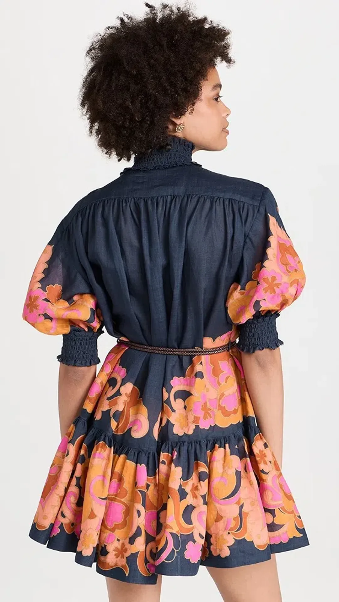 Zimmermann Acadian Lantern Ramie Mini Dress Navy Paisley Size 3 / AU 14 for rent on The Volte - main image