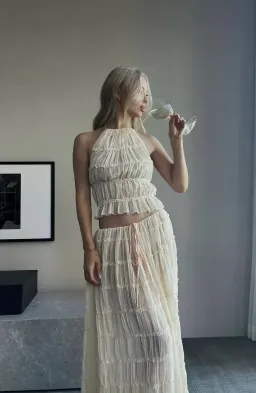 Arcina Ori Juliette Halter Top & Maxi Skirt Set Warm Cream Size S / AU 8 for rent on The Volte - image 6