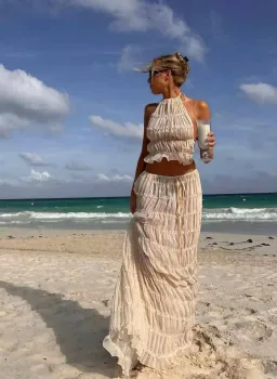 Arcina Ori Juliette Halter Top & Maxi Skirt Set Warm Cream Size S / AU 8 for rent on The Volte - image 4