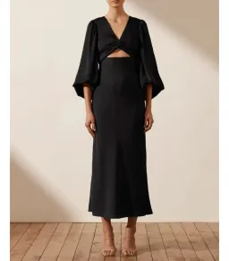 Shona Joy Luxe Twist Front Balloon Sleeve Midi Dress Black Onyx Size AU 18 for rent on The Volte - image 1