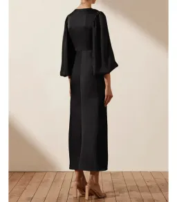 Shona Joy Luxe Twist Front Balloon Sleeve Midi Dress Black Onyx Size AU 18 for rent on The Volte - image 3