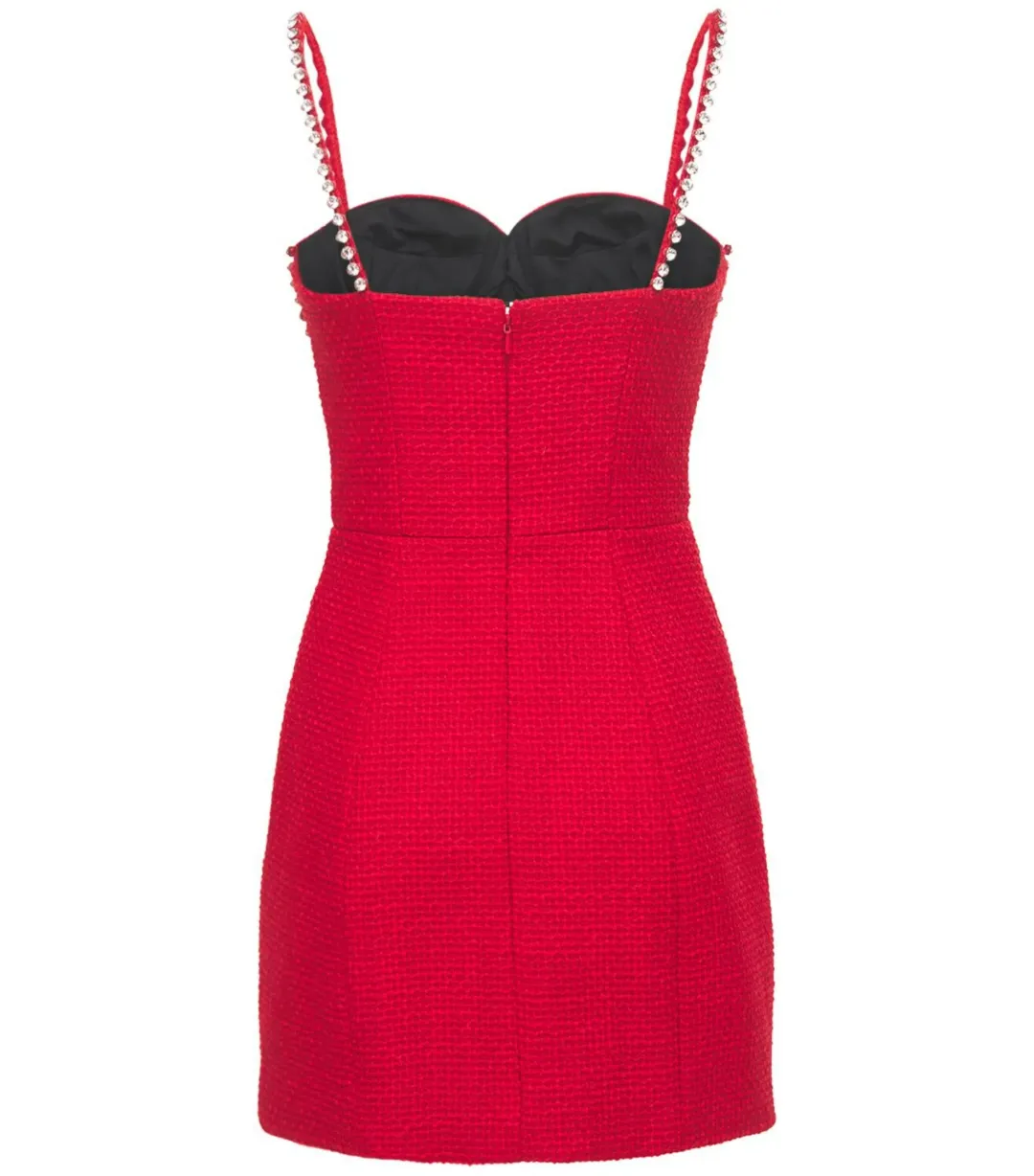Area NYC Red Embellished Tweed Bustier Dress Red Size AU 6 for rent on The Volte - main image