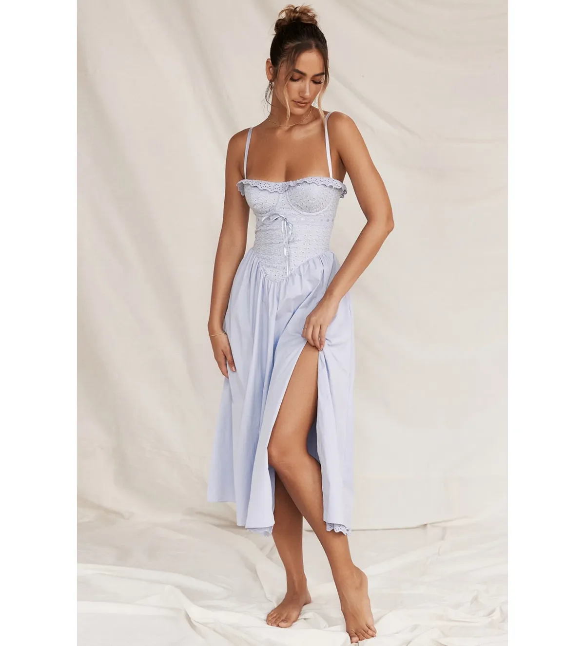House Of CB Jaime Sundress Soft Blue Cotton Broderie Anglais Size M/Au 10 - Image 1