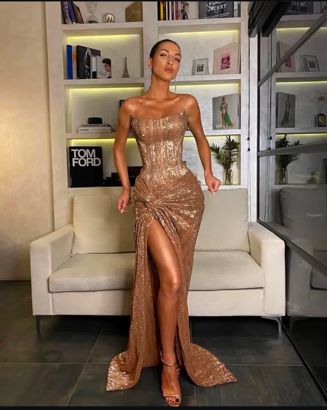 Lia Stublla Chanel Gown Gold Size 12 for rent on The Volte - main image