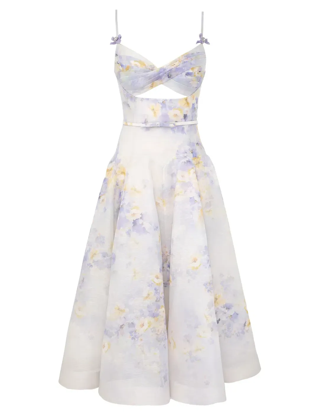 Zimmermann Crush Twist Front Midi Dress Lilac Floral Size 0P / AU 6 for rent on The Volte - main image