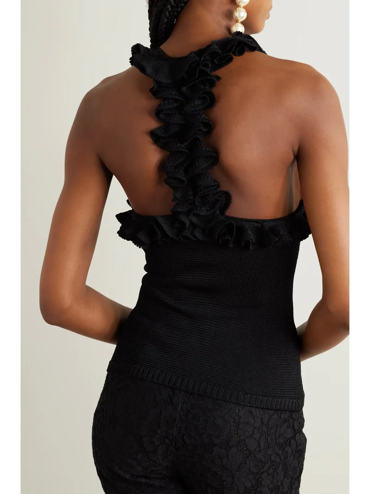 Zimmermann Matchmaker Ruffled Tank Top Knit Black Size 0 / AU 8 for rent on The Volte - main image