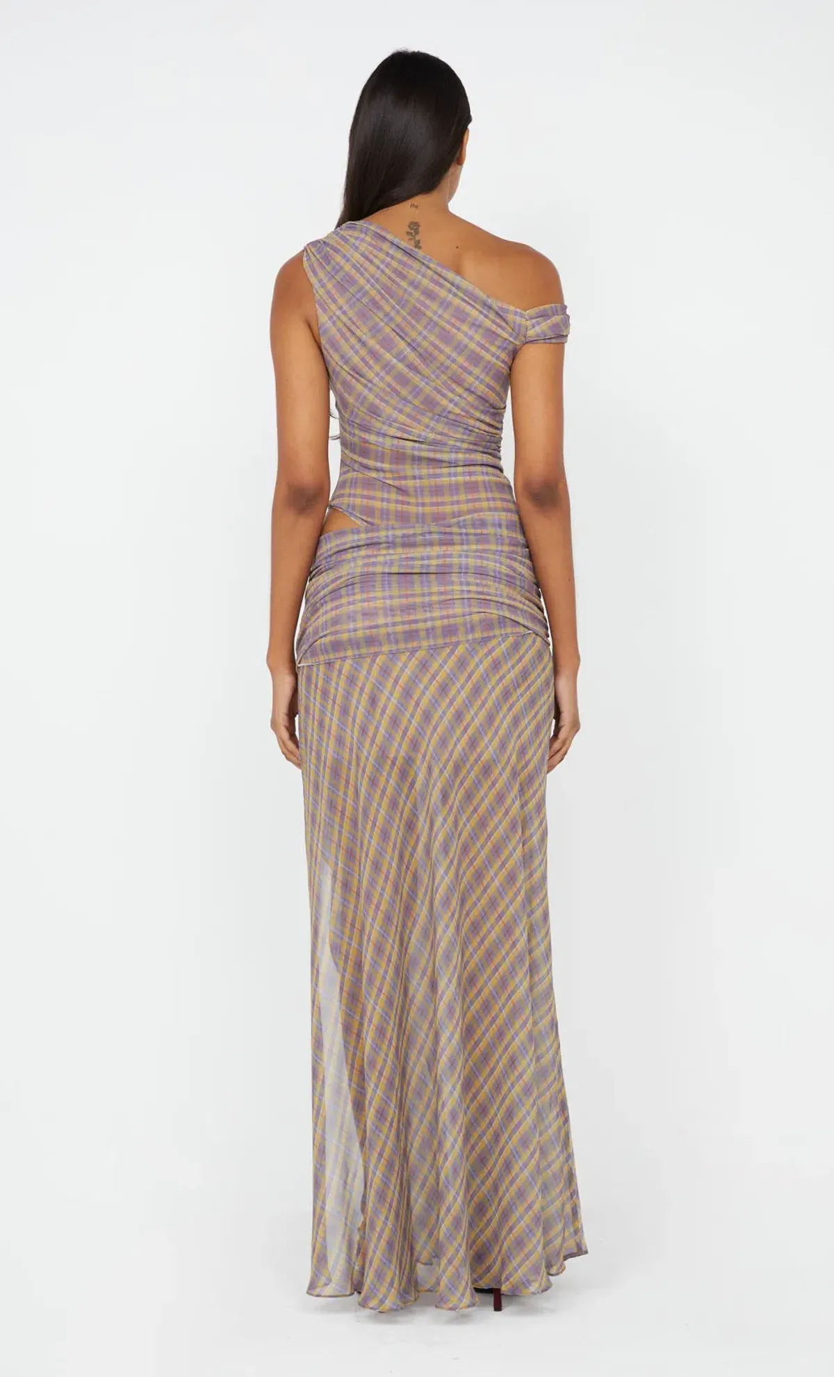 Bec & Bridge Aurelia Asym Dress Violet Check Size 8 - Image 3