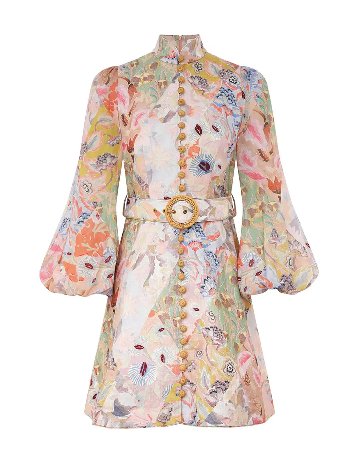 Zimmermann Illustration Belted Mini Dress Multi Floral Diamond Size 3 / AU 14 - Image 5