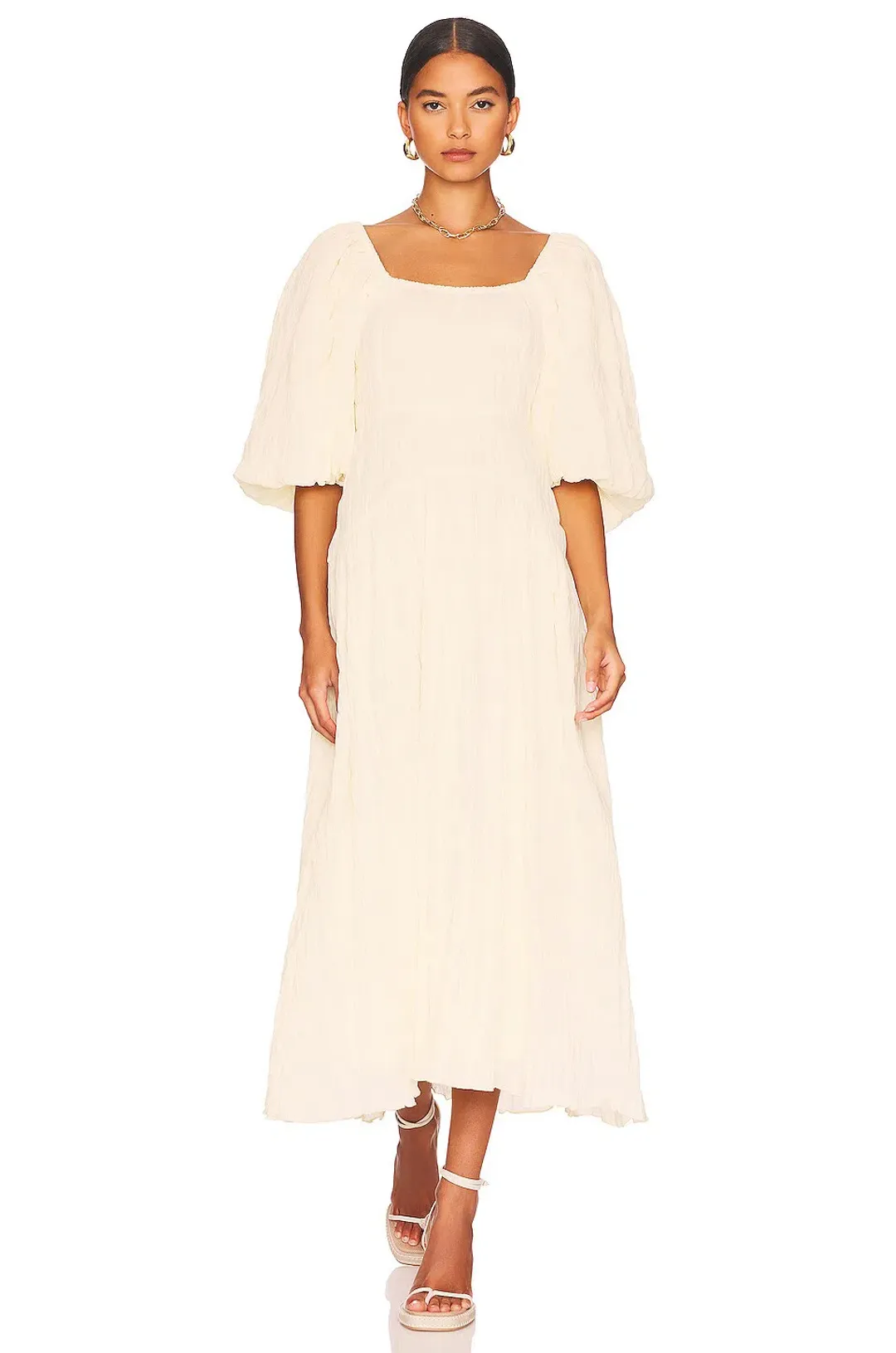 Sovere Mercy Reversible Midi Dress in French Vanilla Size for rent on The Volte - main image