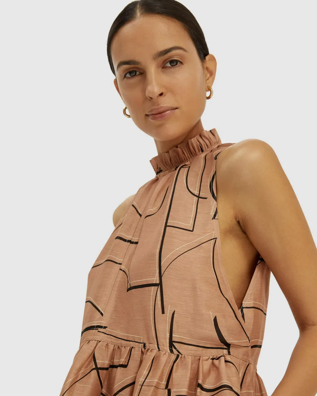 Saba Dia Linen Silk Tiered Dress Brown Size S (AU 10) for rent on The Volte - main image