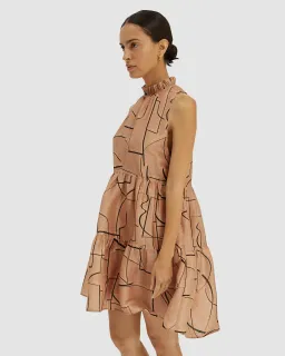 Saba Dia Linen Silk Tiered Dress Brown Size S (AU 10) for rent on The Volte - image 5