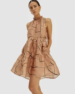 Saba Dia Linen Silk Tiered Dress Brown Size S (AU 10) for rent on The Volte - image 2
