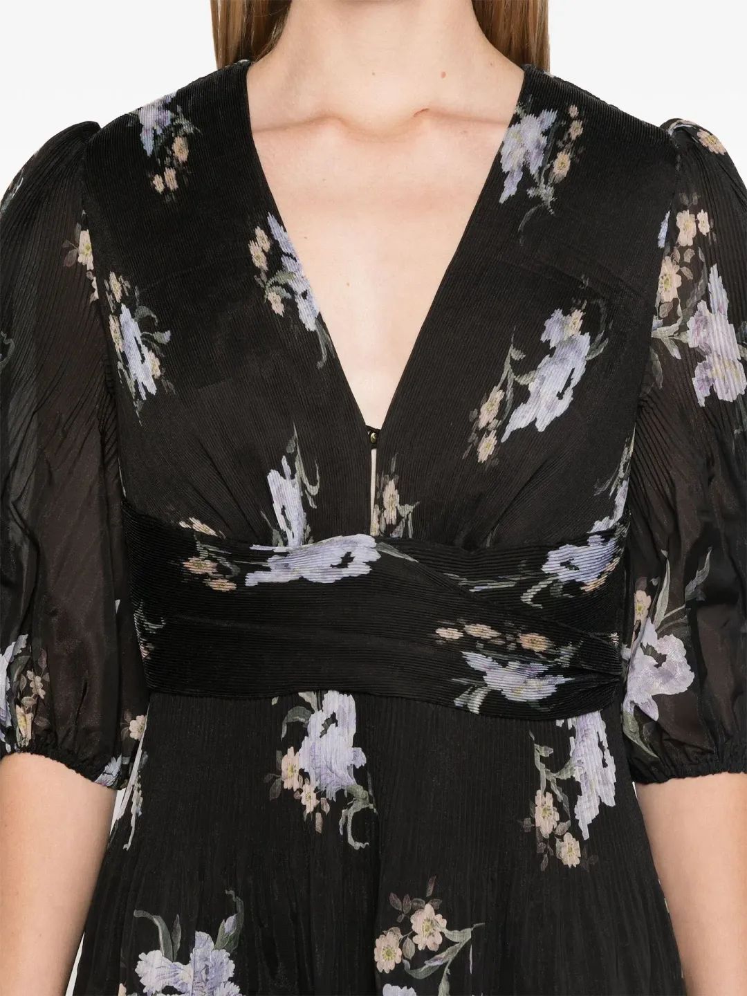 Zimmermann Pleated Midi Dress Black Iris Floral Size 3/ AU 14 for rent on The Volte - main image