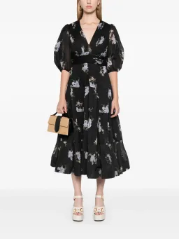 Zimmermann Pleated Midi Dress Black Iris Floral Size 3/ AU 14 for rent on The Volte - image 4