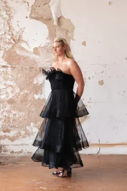 Bariano Kascade Tiered Ruffle Midi Maxi Dress Black Size AU 14 for rent on The Volte - image 7